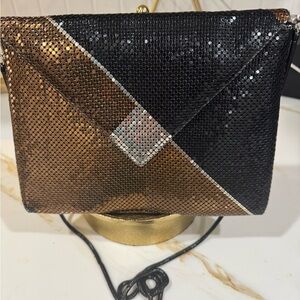 Sequin Envelope Shoulder Bag in Black and Bronze